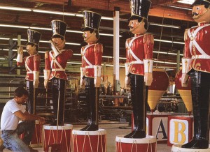 Giant Fiberglass Toy Soldiers being finished in the factory