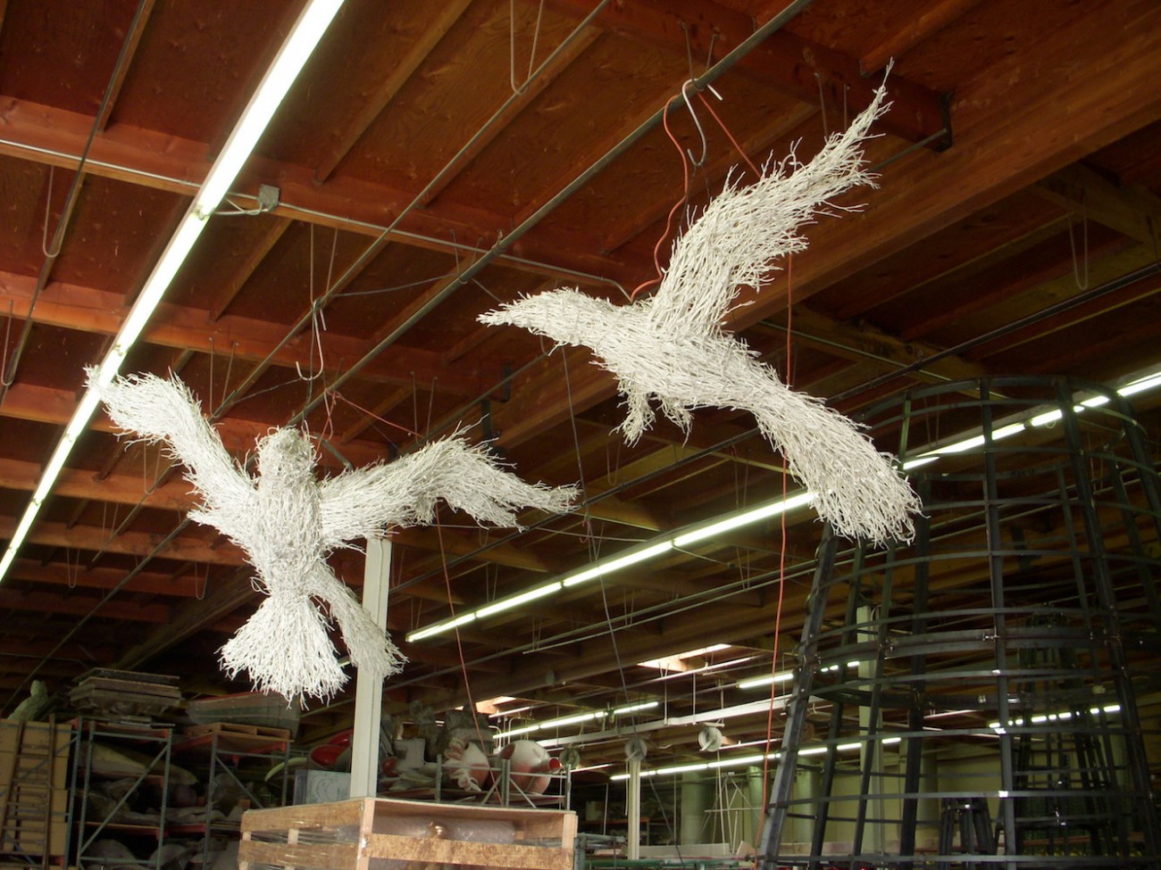 Giant Manzanita Flying Birds hang in Barrango factory