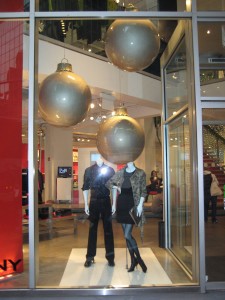 Silver Painted Ball Ornaments - DKNY Window