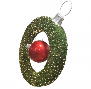 sierra pine wreath with giant ball ornament suspended side view