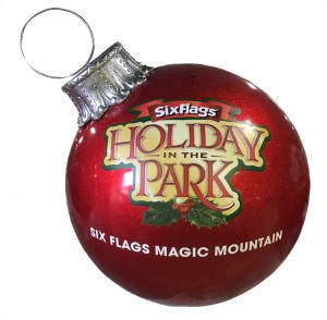 Six Flags Magic Mountain with custom logo decal vinyl ball ornament