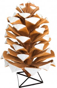 6 foot tall pinecone natural paint with white glitter snow tips