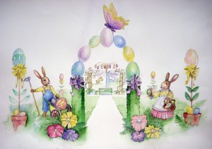 Easter Egg archway and potted egg plants