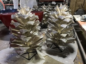 4' tall silver pinecones