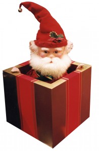 Santas elves Animated Elf bobbing in gift box