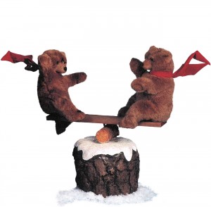animated plush brown bears playing on teeter-totter