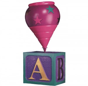 animated toys spinning toy top on abc block base