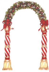 candy striped barber pole archway with garland