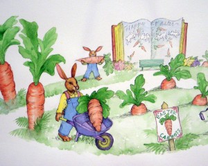 easter bunnies and carrot patch garden