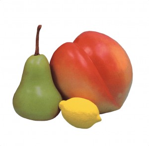 giant fiberglass peach pear and lemon fruits