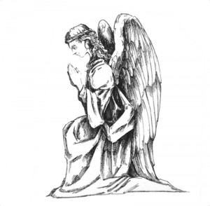 giant kneeling angel artwork