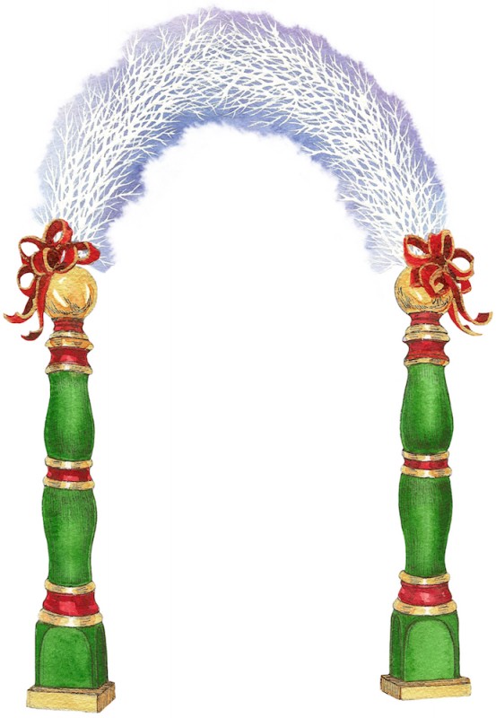 green barber pole archway with manzanita