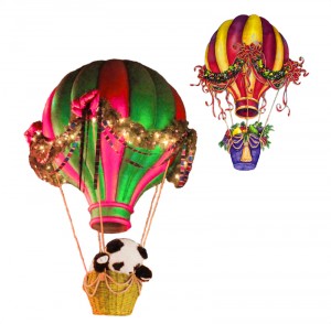 round small hot air balloon with basket