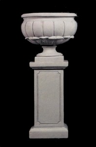 small english urn on tall square pedestal