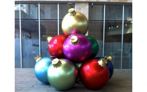 giant multi color glitter ball ornament stack