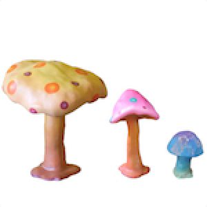 Fiberglass mushroom set small medium large toadstools