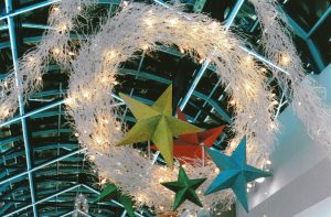 manzanita wreath and garlands with star ornaments