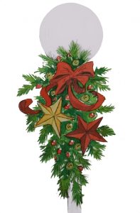 Barrango artwork lamp post with mountain pine spray and star ornaments