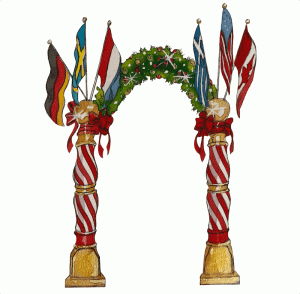 Barber Pole archway with topiary garland topper
