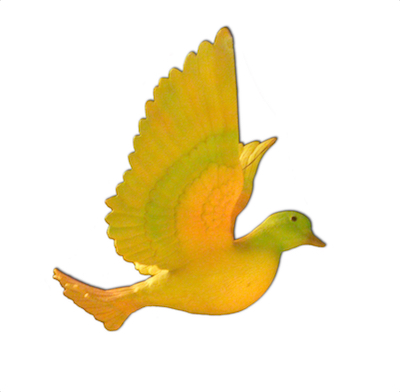 Giant fiberglass yellow dove or spring bird flying with wings out