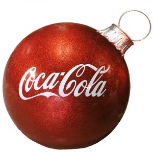 42 inch red glitter ball ornament with Coca-Cola logo branding