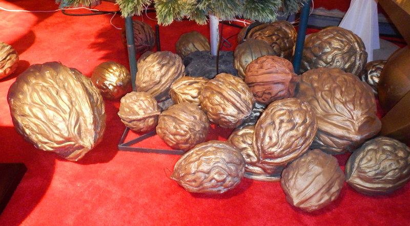 giant walnuts for nut crackers on red carpet
