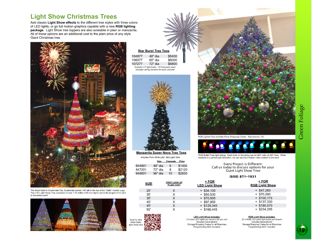 Light show technology Christmas trees catalog page