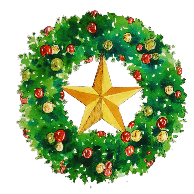 Mountain Pine Wreath with star ornament artwork