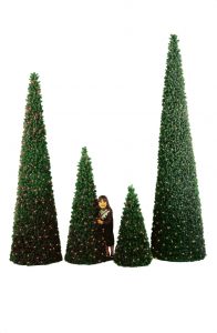 Sierra pine trees cone Christmas trees with little girl