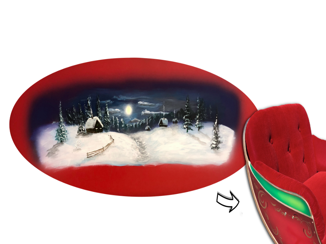 Santas sleigh with custom artwork and logo