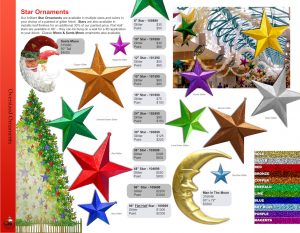 Giant Star and moon ornaments catalog page Barrango