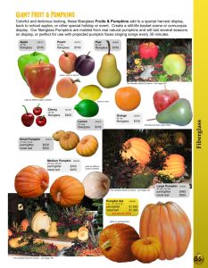 Barrango Catalog page 55 fiberglass giant fruits and pumpkins