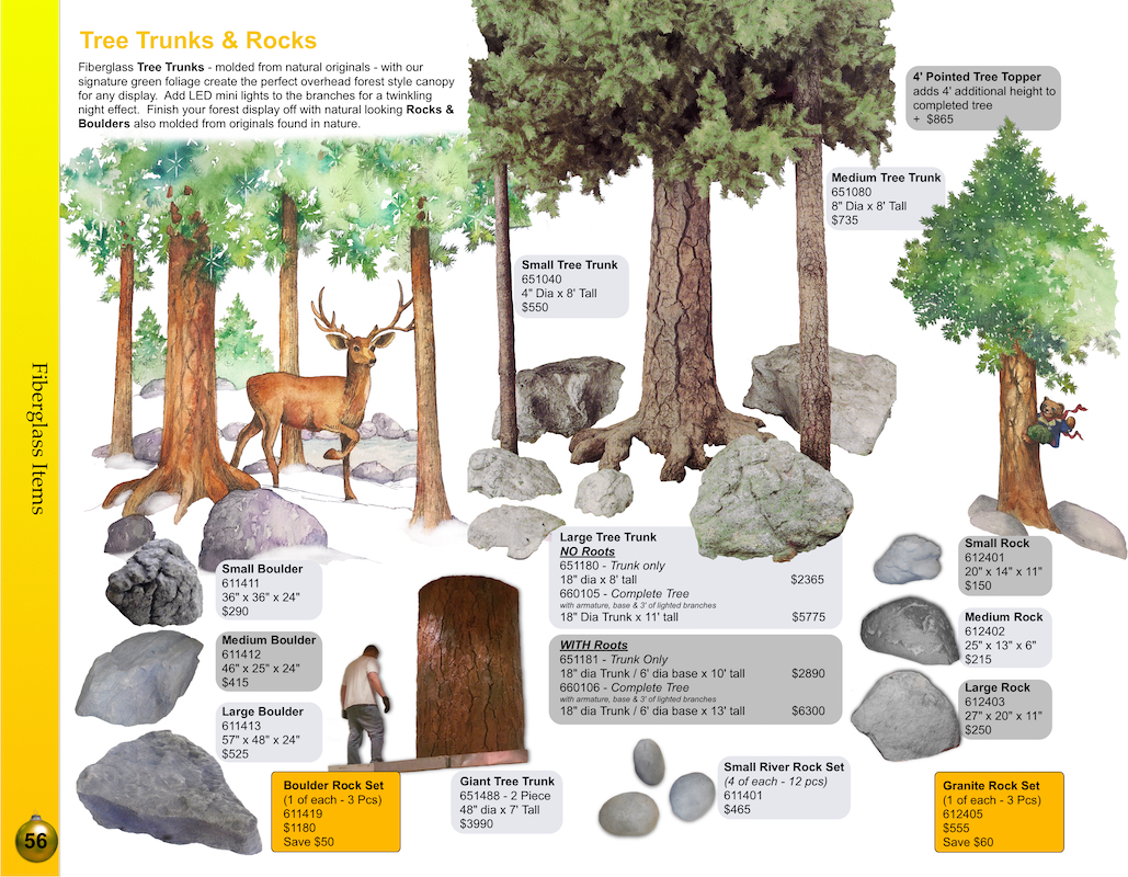 Forest Elements tree trunks rocks & boulders catalog page