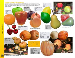 giant fiberglass fruits and pumpkins catalog page