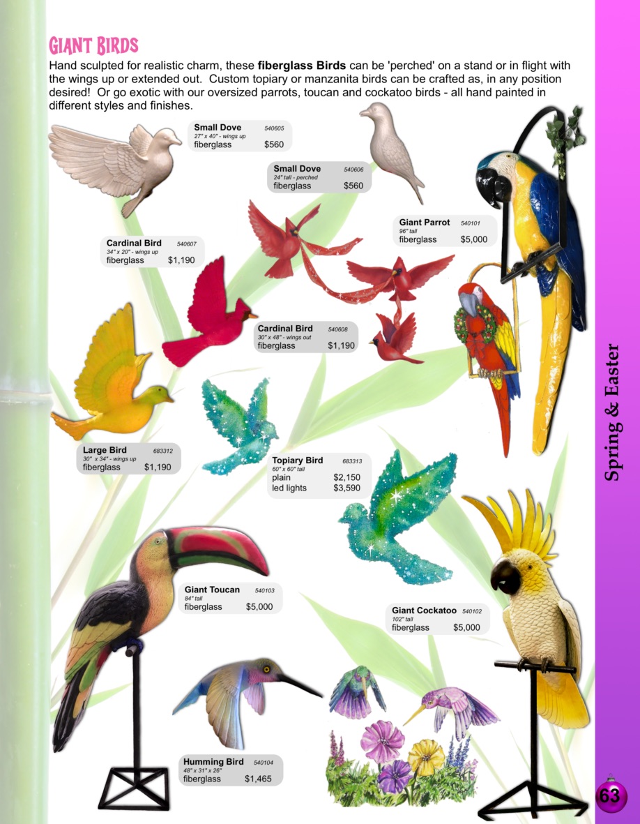Barrango Catalog page 63 giant fiberglass birds