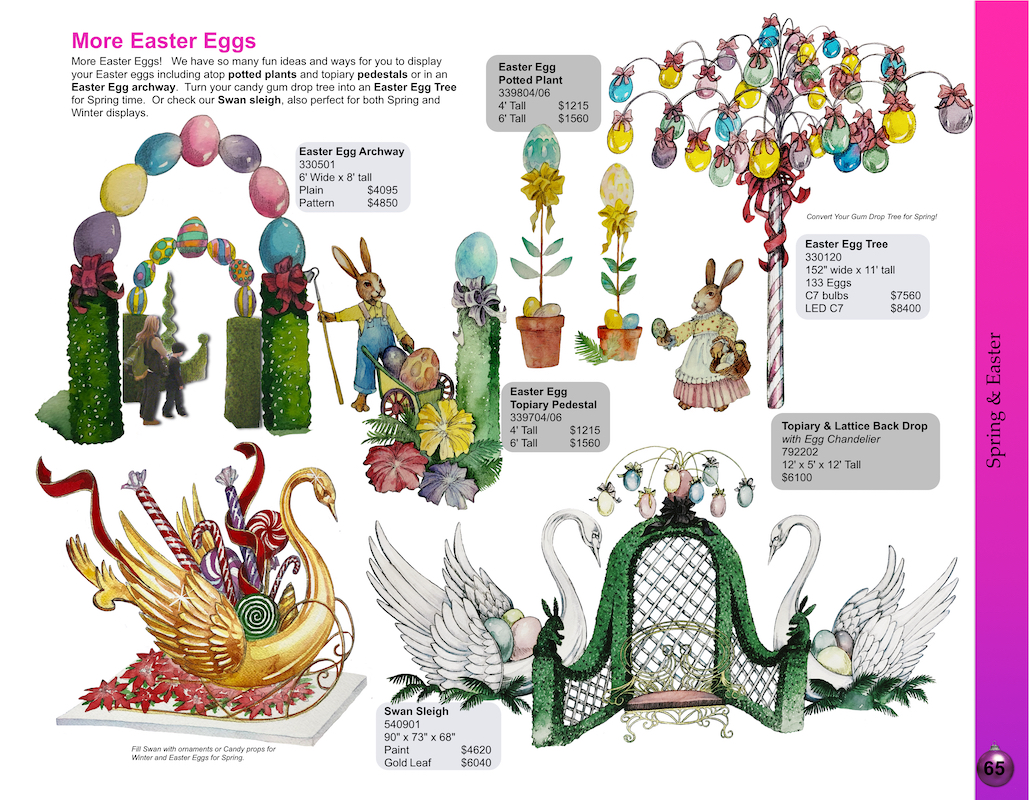 Swan sleigh and Easter eggs catalog page
