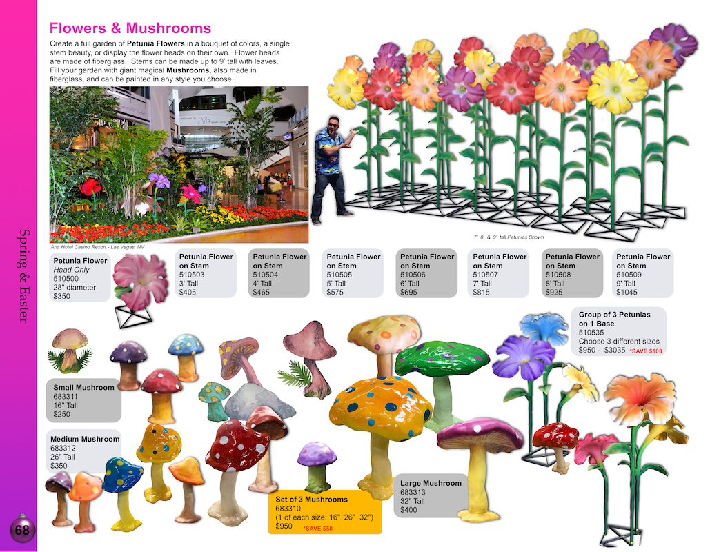 Mushrooms & Petunia flowers catalog page
