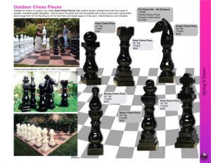 Chess Pieces & complete fiberglass Chess set catalog page