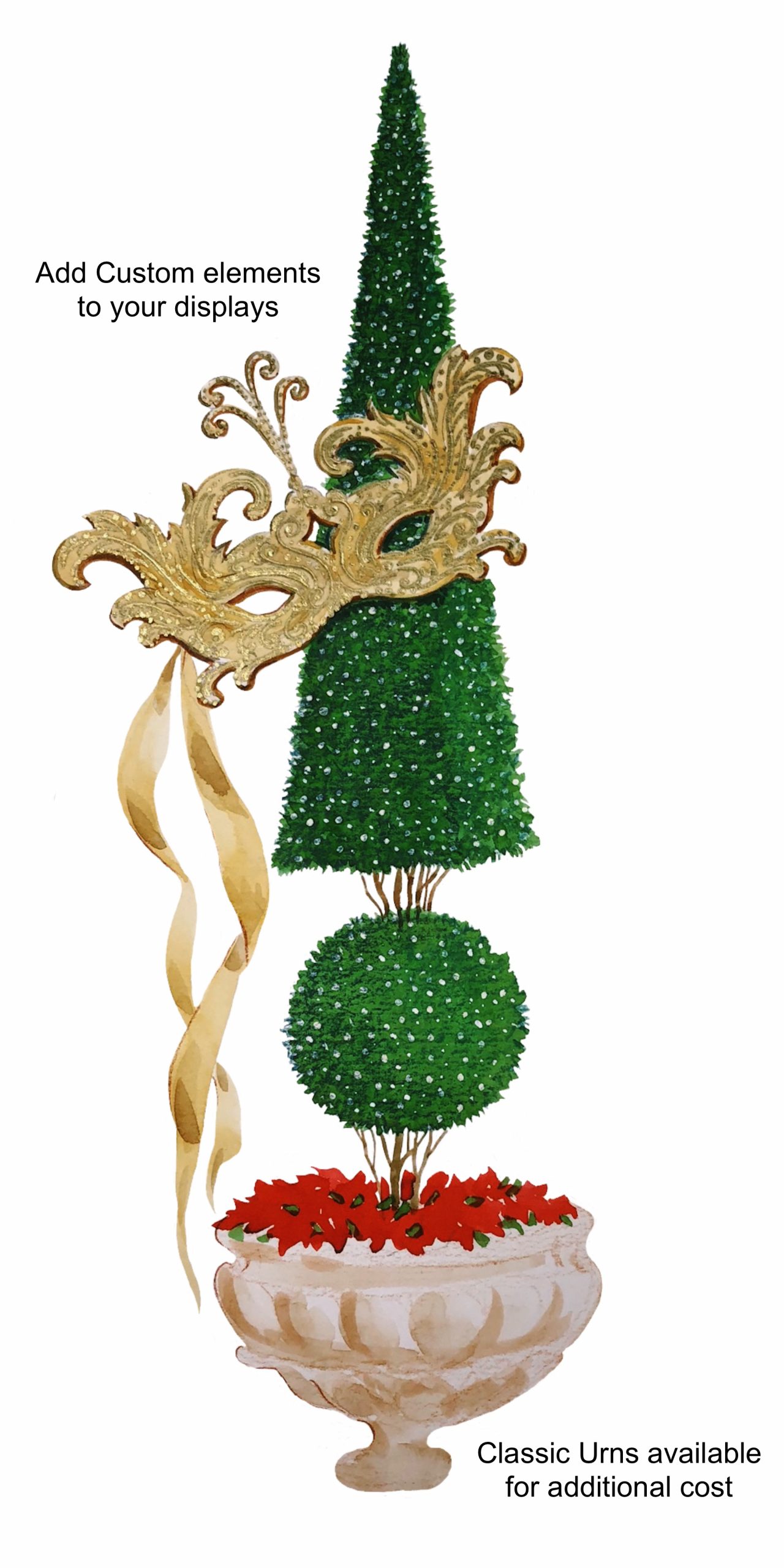 ball-and-cone-topiary-artwork-with-mask-and-urn Ball and Cone Topiary tree artwork with mask and urn