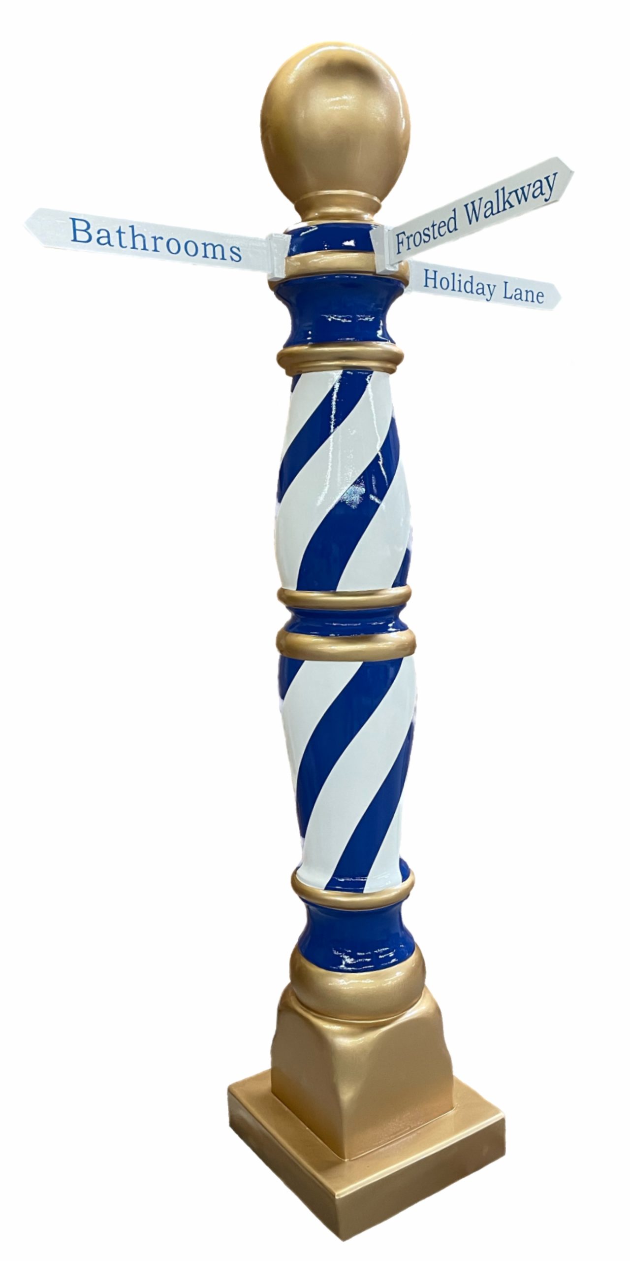 barber pole directional pointer sign with 3 custom pointing signs