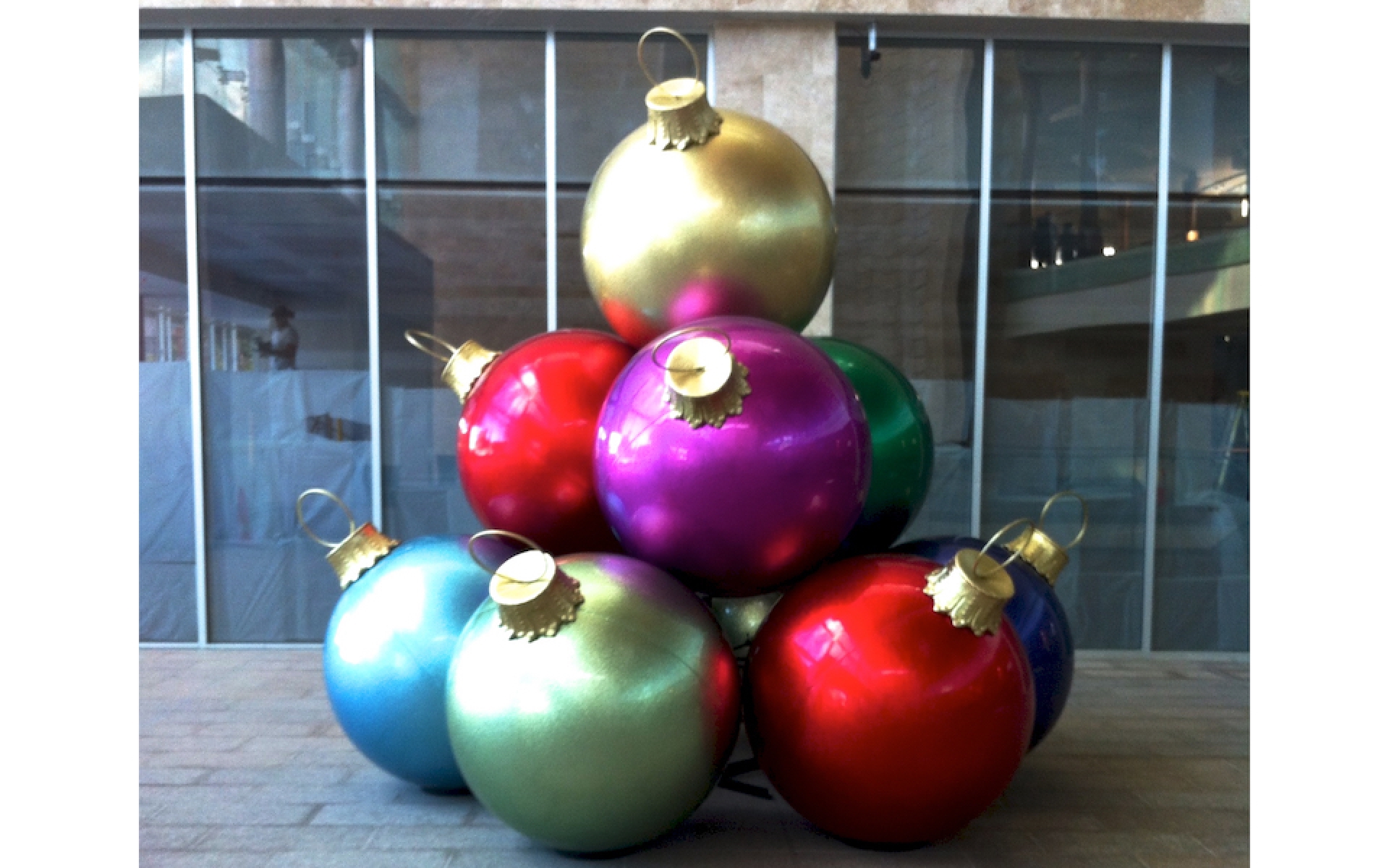 Giant Glitter Ball ornaments for holiday displays up to 84" diameter.