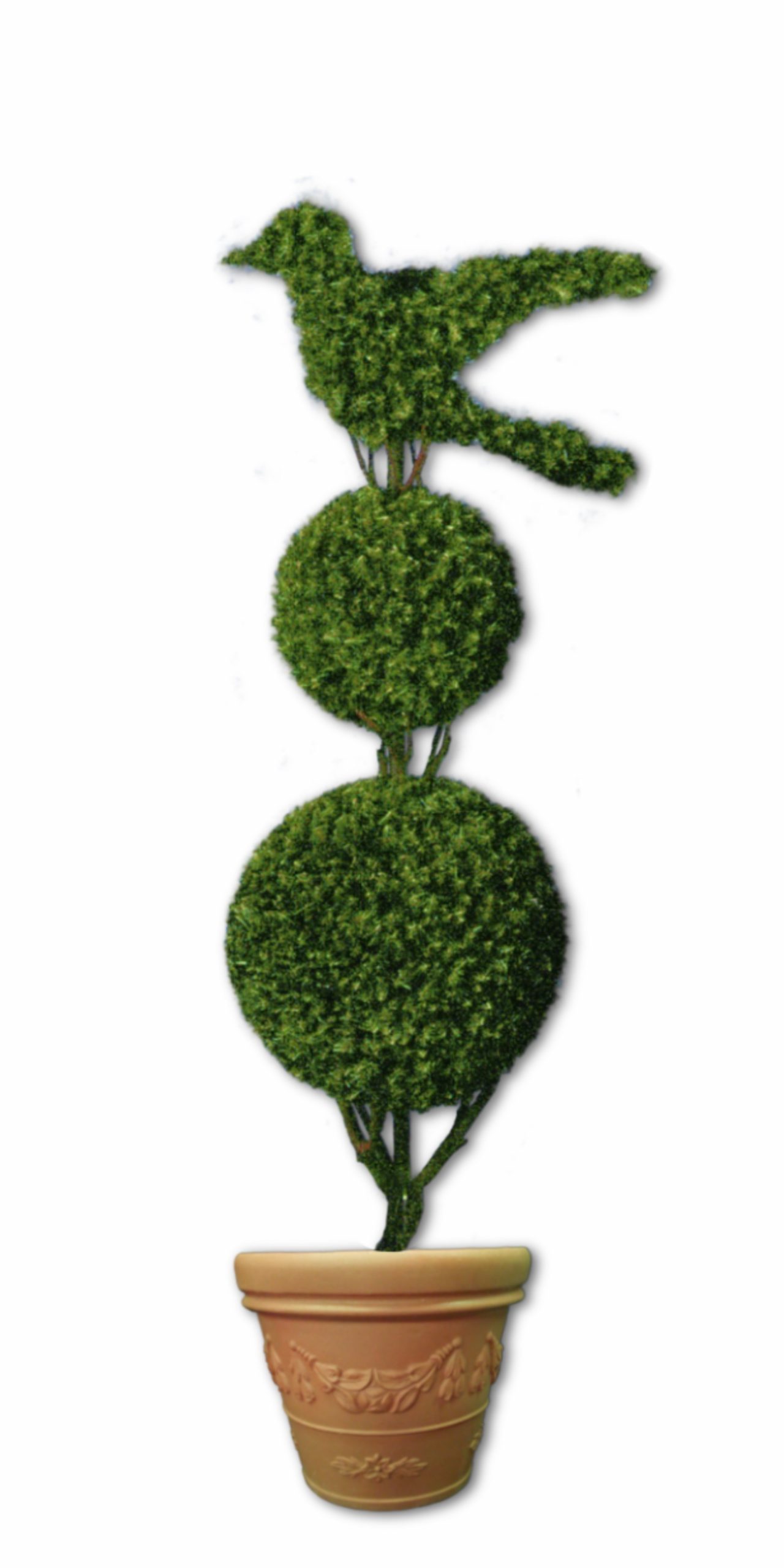 double-ball-topiary-tree-with-bird-dove-topper Double Ball Topiary with dove bird topper