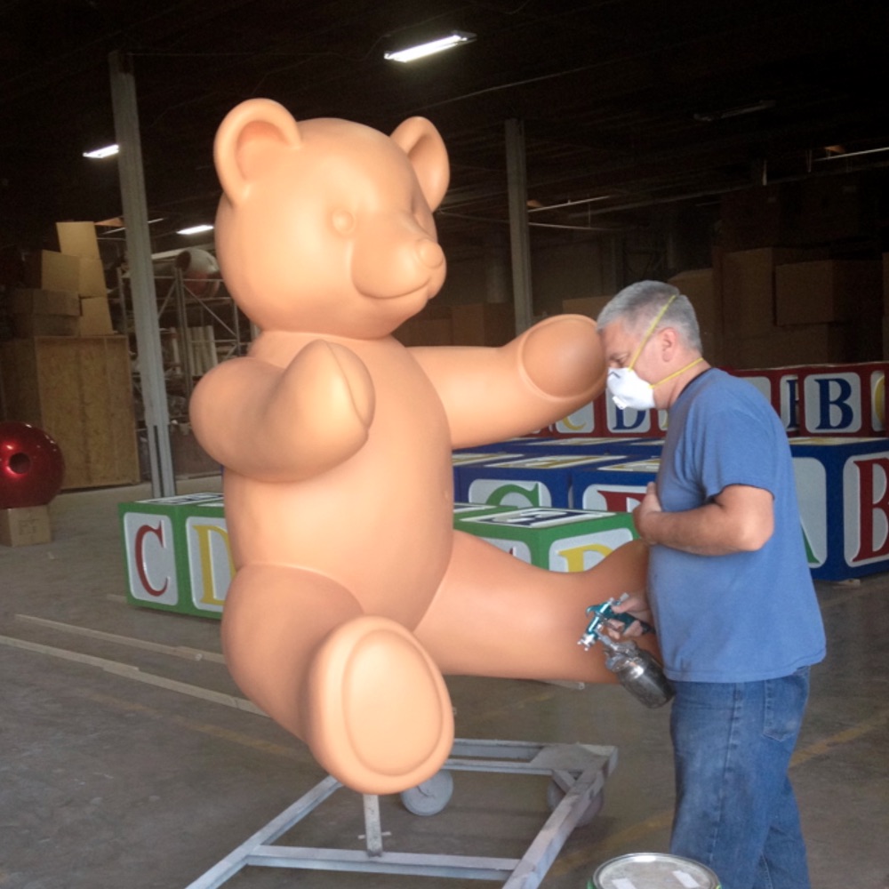 fiberglass-teddy-bear-in-factory-painting fiberglass sculpted teddy bear being painted in Barrango factory