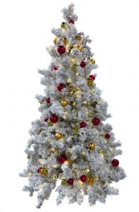 Mountain pine Christmas Tree with Heavy Flocking and lights and decor