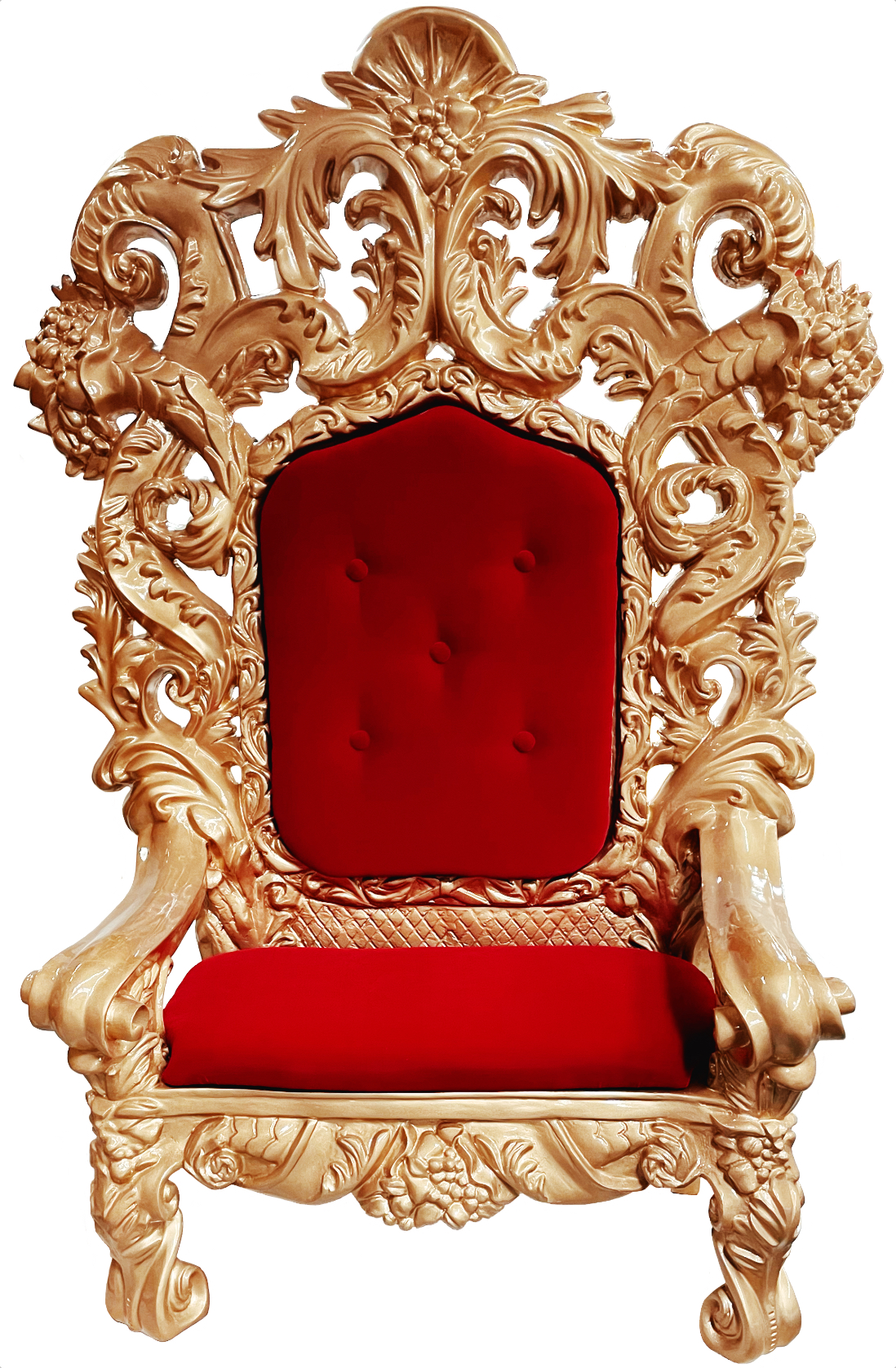 Giant Fiberglass Santa Claus throne with Gold frame and Red velvet upholstery