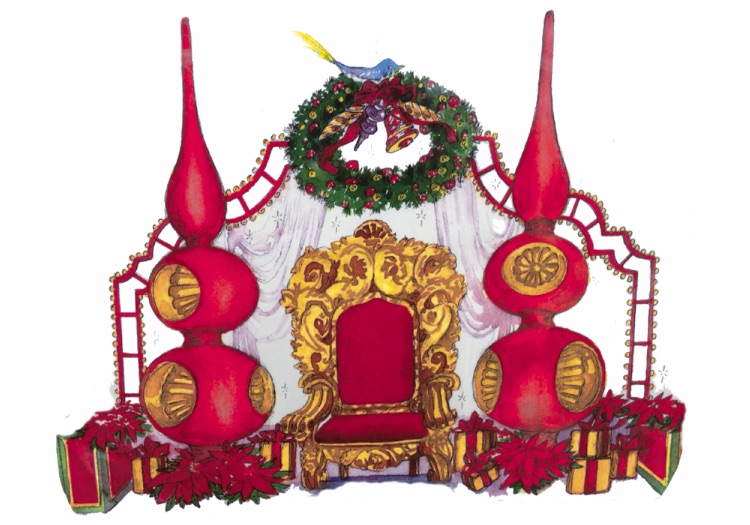 giant finial tree toppers used on floor display Santa set