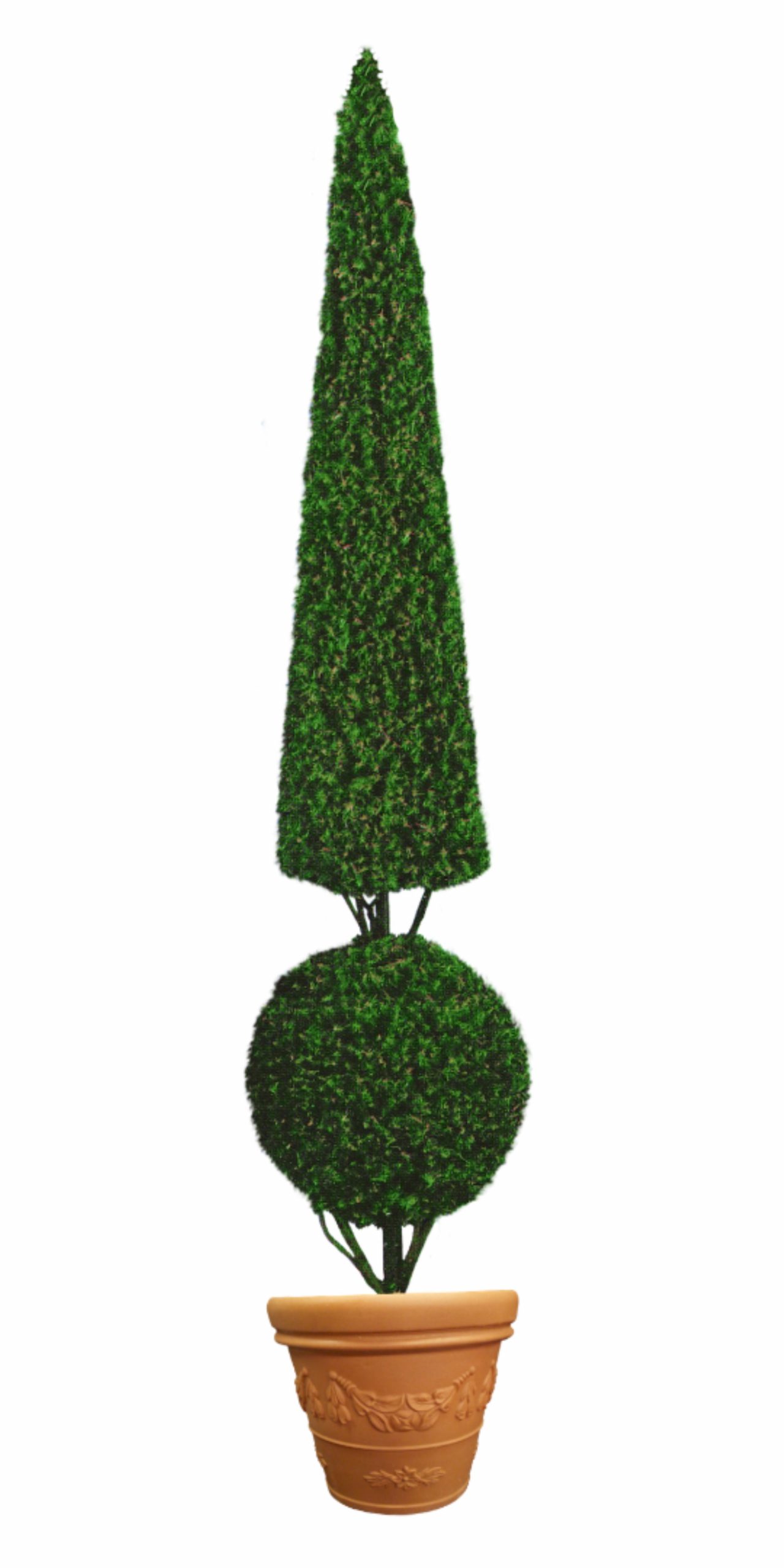 large-cone-topiary-with-ball-in-flower-pot Large Ball and cone topiary tree in flower pot