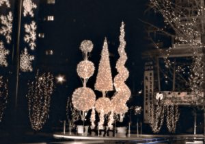 manzanita giant topiary outdoor trees with white paint and lights