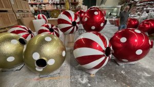 NEW painted ball ornaments with candy swirl stripes or polka dots or custom