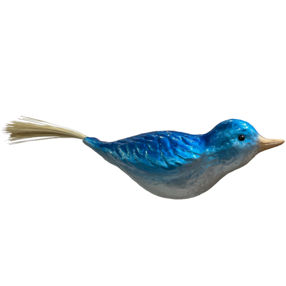 Blue Painted Bird old world Ornament